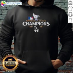 Alt Text: 2025 Los Angeles Dodgers National League Champions logo hoodie featuring vibrant team colors and design.