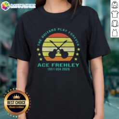 Top The Guitars Play Forever tee featuring Ace Frehley, 1951 USA design, perfect for music lovers and fans.
