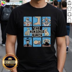Alt Text: Top The Nonsense Bunch Monty Python And The Holy Grail X The Brady Bunch T-Shirt featuring iconic characters.