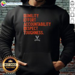 Virginia Cavaliers Football H.E.A.R.T. hoodie showcasing Humility, Effort, Accountability, Respect, Toughness in team colors.