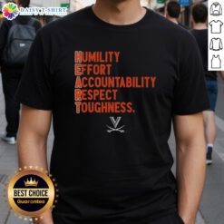 Alt Text: Top Virginia Cavaliers Football H.E.A.R.T. T-Shirt featuring Humility, Effort, Accountability, Respect, Toughness design.