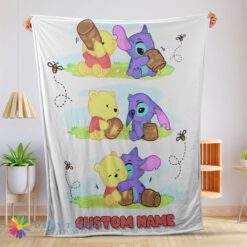 Awesome Cute Disney Winnie The Pooh And Stitch Fleece Blanket Customize Blanket