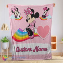 Perfect Disney Cartoon Minnie With Rainbow Blanket Fleece Customized Blanket