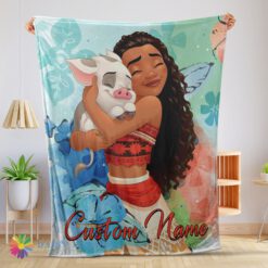 Perfect Disney Cartoon Moana Family With Friends Cute Blanket Fleece Customized Blanket