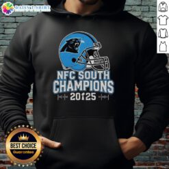 Awesome Carolina Panthers NFC South 2025 Champions hoodie featuring team colors and logo for fans and collectors.