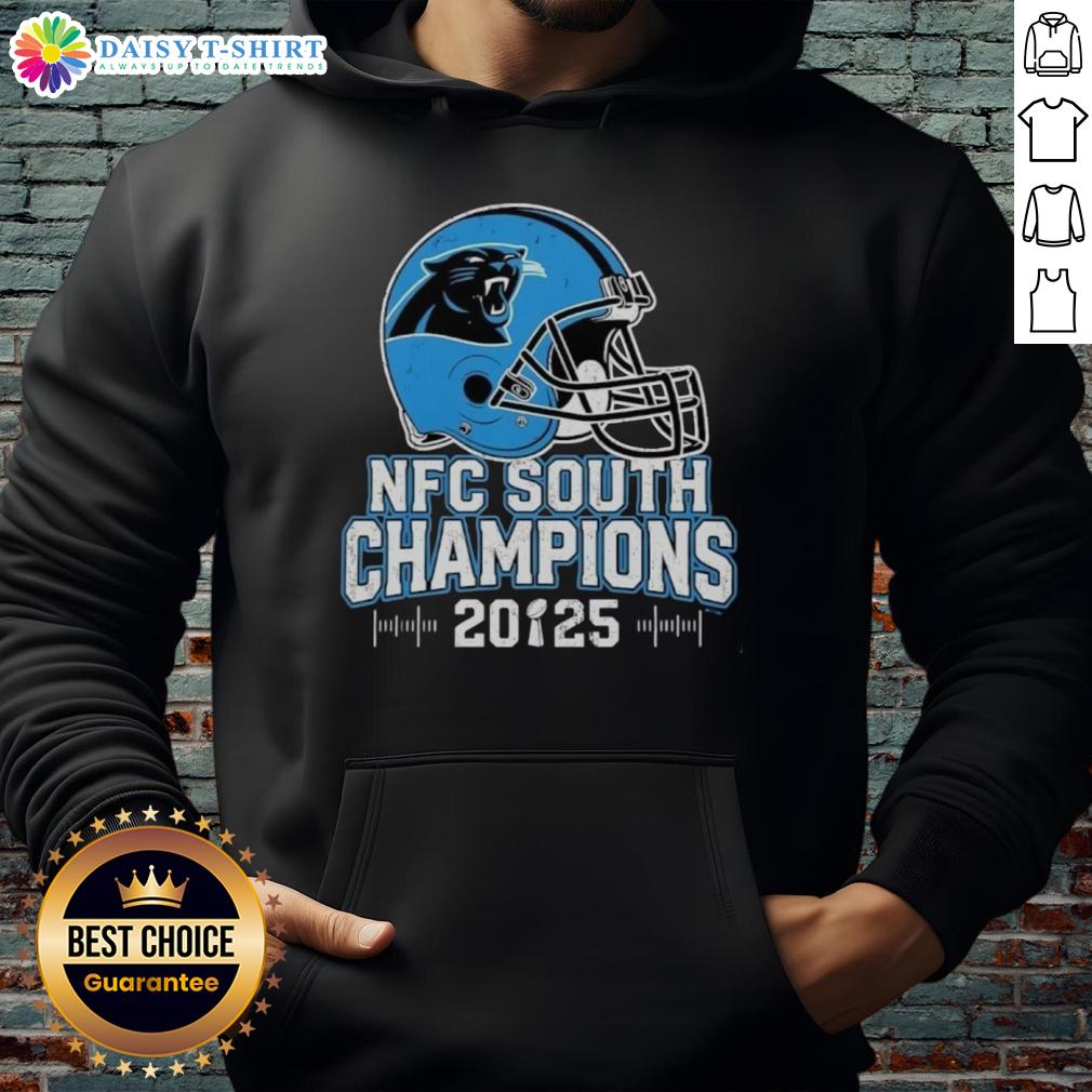Awesome Carolina Panthers NFC South 2025 Champions hoodie featuring team colors and logo for fans and collectors.