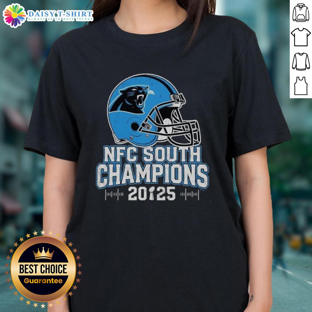 Awesome Carolina Panthers NFC South 2025 Champions helmet on a stylish ladies tee, perfect for Panthers fans.