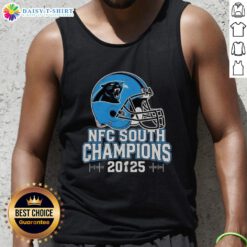 Awesome Carolina Panthers NFC South 2025 Champions helmet tank top showcasing team pride and style for fans.