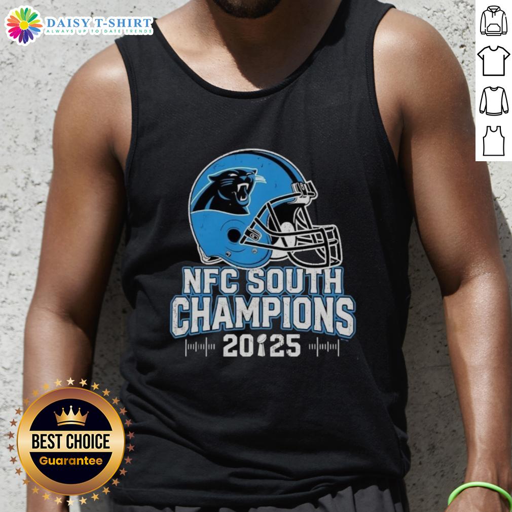Awesome Carolina Panthers NFC South 2025 Champions helmet tank top showcasing team pride and style for fans.
