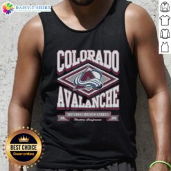 Awesome Colorado Avalanche heater tank top featuring vibrant team colors and logo, perfect for game day wear.