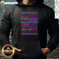 Awesome hoodie featuring 'Don't Stop Believing in Democracy' design, celebrating due process, free speech, and human rights.