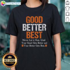 Vintage Chicago Bears ladies tee featuring the quote 'Awesome, Good, Better, Best, Never Let It Rest'.