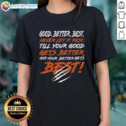 Chicago Bears ladies tee with motivational quote 'Good, Better, Best' in vibrant colors, perfect for fans and stylish wear.