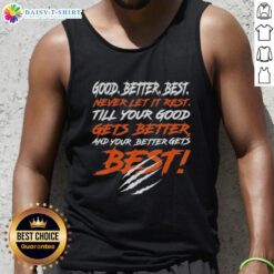 Chicago Bears tank top featuring 'Awesome Good Better Best' motivational quote for fans and fitness enthusiasts.