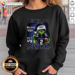 Awesome Grinch Santa Hat sweatshirt for Seattle Seahawks fans, featuring 'They Hate Us Because They Ain't Us' design.