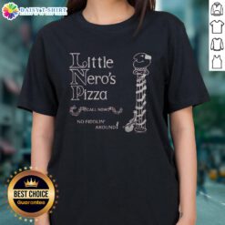 Alt Text: Awesome Home Alone Little Nero's Pizza Ladies Tee featuring iconic movie design, perfect for fans and collectors.