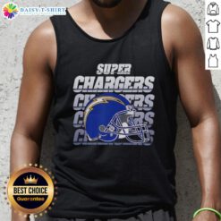 Alt Text: Stylish Los Angeles Chargers football tank top featuring Super Chargers helmet design, perfect for game day wear.