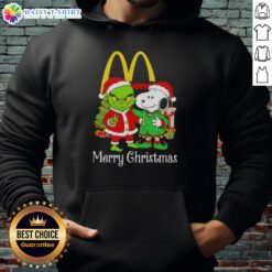 Awesome McDonald's x Grinch and Snoopy Merry Christmas hoodie featuring festive designs for holiday cheer.