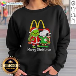 Awesome McDonald's X Grinch and Snoopy Merry Christmas sweatshirt featuring festive designs for holiday cheer.