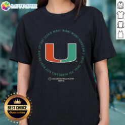 Alt Text: Miami Hurricanes ladies tee featuring 'Drive, Drive, Drive' design, perfect for fans supporting CFP 2025-26.