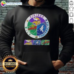 Awesome Minnesota City Sports hoodie featuring Vikings, Timberwolves, and Wild logos for fans of Minnesota teams.