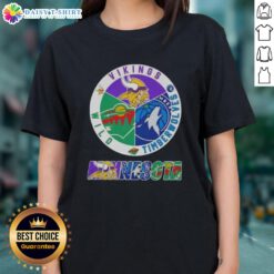 Awesome Minnesota City sports ladies tee featuring Vikings, Timberwolves, and Wild logos for fans and casual wear.