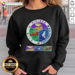 Awesome Minnesota City Sports sweatshirt featuring Vikings, Timberwolves, and Wild logos for fans of all three teams.