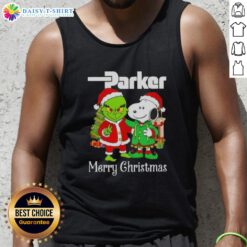 Alt Text: Awesome Parker Hannifin X Grinch and Snoopy Merry Christmas tank top featuring festive holiday designs.