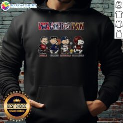 Awesome Peanuts hoodie featuring Washington Capitals, Wizards, Nationals, and Commanders logos in vibrant colors.