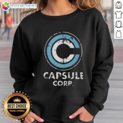Good Capsule Corp. distressed logo on a Dragon Ball Z sweatshirt, featuring a vintage design perfect for anime fans.