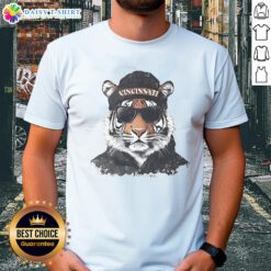 Alt Text: Good Cincinnati Bengals mascot wearing a beanie and sunglasses t-shirt, showcasing team spirit and playful style.