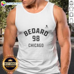 Connor Bedard Chicago Blackhawks tank top featuring name and number 98, perfect for ice hockey fans.