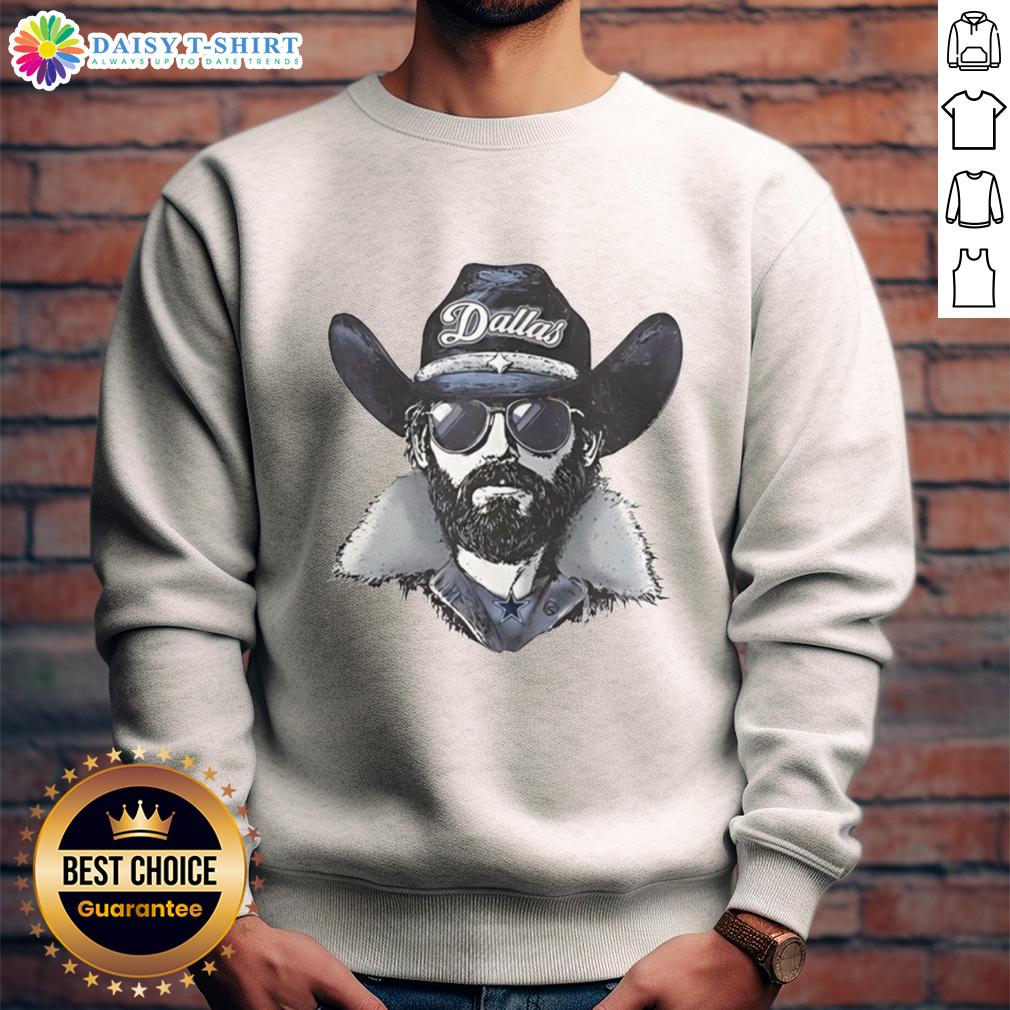 Dallas Cowboys mascot in a beanie and sunglasses, sporting a stylish sweatshirt, ready for game day excitement.