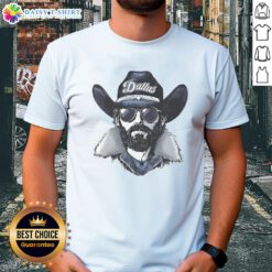 Dallas Cowboys mascot in a beanie and sunglasses t-shirt, showcasing team spirit and fun style for fans.
