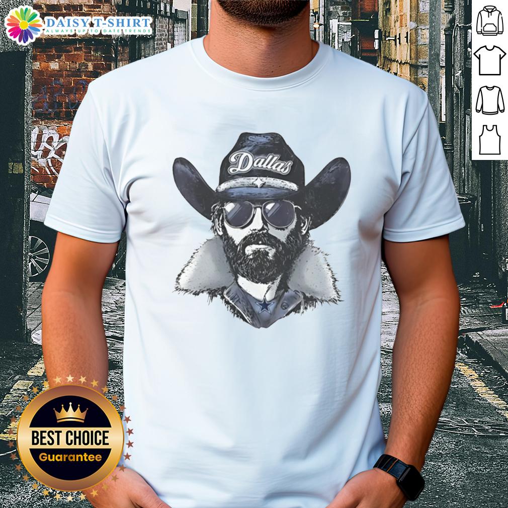 Dallas Cowboys mascot in a beanie and sunglasses t-shirt, showcasing team spirit and fun style for fans.