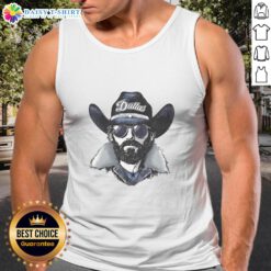 Alt Text: Dallas Cowboys mascot in a beanie and sunglasses, wearing a tank top, showcasing team spirit and fun.