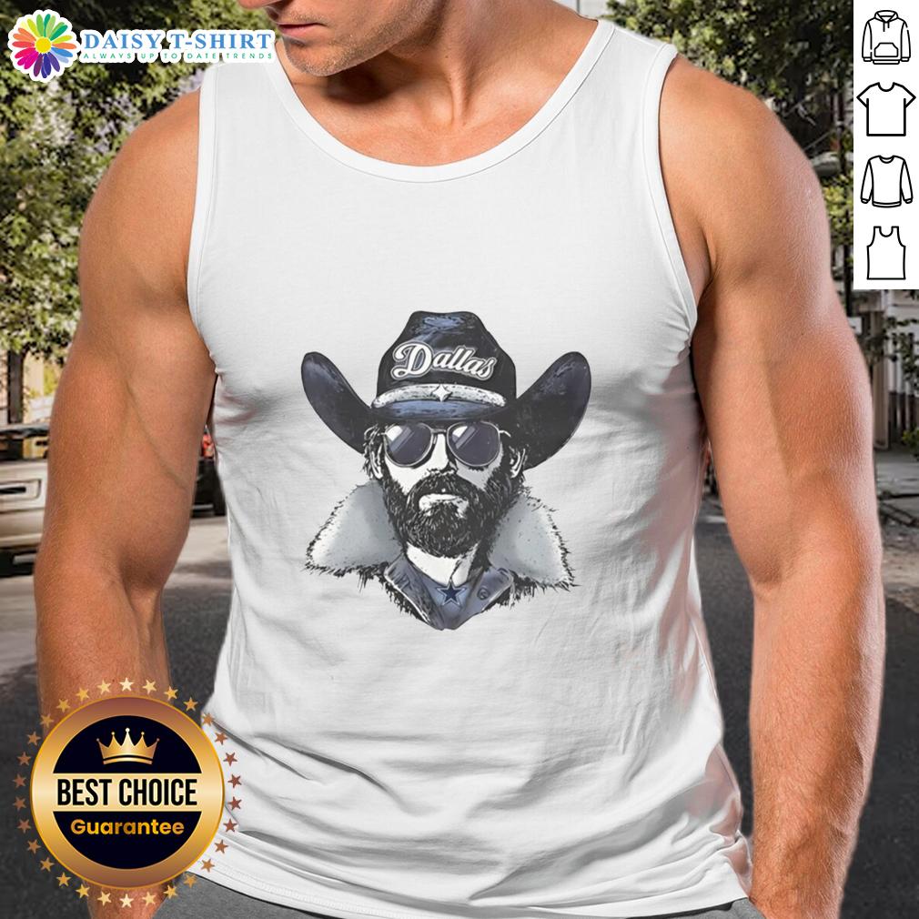 Alt Text: Dallas Cowboys mascot in a beanie and sunglasses, wearing a tank top, showcasing team spirit and fun.