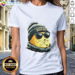 Good Green Bay Packers mascot in a beanie and sunglasses on a ladies tee, showcasing team spirit and style.