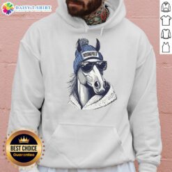 Indianapolis Colts mascot in a beanie and sunglasses hoodie, showcasing team spirit and playful style.