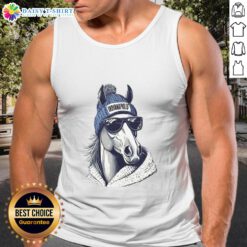 Good Indianapolis Colts mascot in a beanie and sunglasses, wearing a tank top, ready for game day fun.