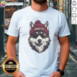 Kansas City Chiefs mascot in a beanie and sunglasses on a t-shirt, showcasing team spirit and style.
