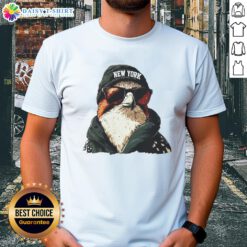 Alt Text: Good New York Jets mascot in a beanie and sunglasses on a t-shirt, showcasing team spirit and style.