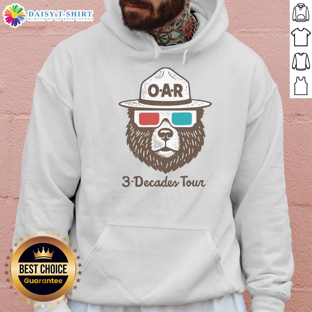 Good O.A.R. Three Decades Tour Bear Hoodie featuring a colorful bear design, perfect for fans of the band.