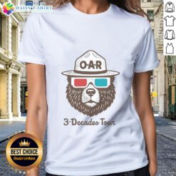 Good O.A.R. Three Decades Tour Bear Ladies Tee featuring a vibrant bear graphic and stylish design for fans.