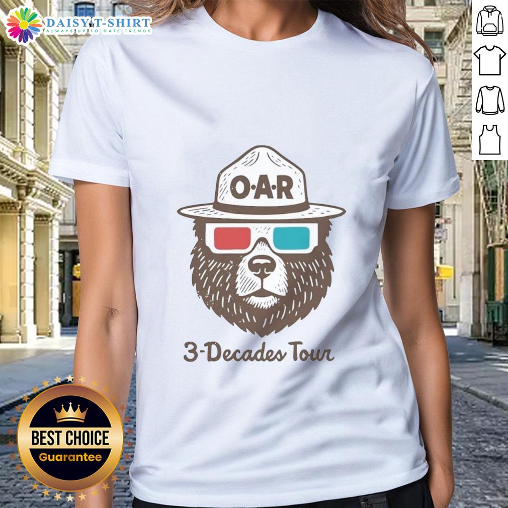 Good O.A.R. Three Decades Tour Bear Ladies Tee featuring a vibrant bear graphic and stylish design for fans.