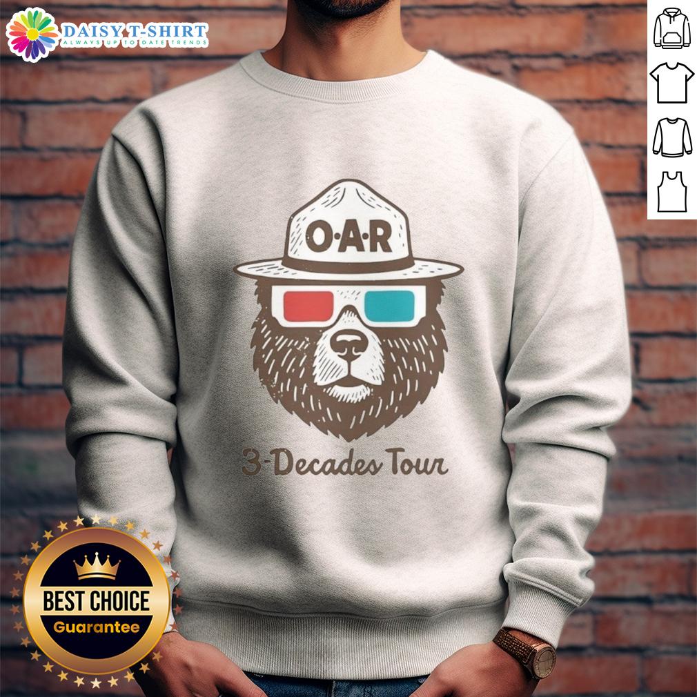Good O.A.R. Three Decades Tour bear sweatshirt featuring a stylish graphic design, perfect for fans and concert-goers.