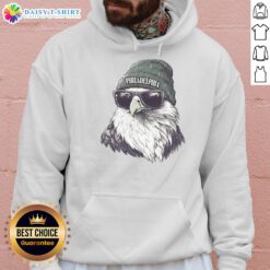 Good Philadelphia Eagles mascot in a beanie and sunglasses hoodie, showcasing team spirit and playful style.