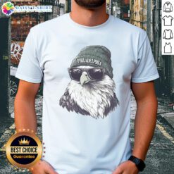 Good Philadelphia Eagles mascot in a beanie and sunglasses t-shirt, showcasing team spirit and style.