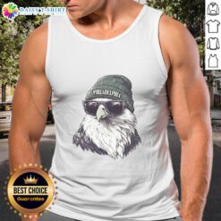 Good Philadelphia Eagles mascot wearing a beanie and sunglasses with a tank top, ready for game day fun.