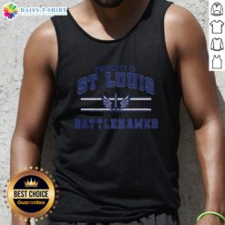 Good Property of St. Louis Battlehawks UFL logo on a stylish tank top with stripes, perfect for fans and casual wear.
